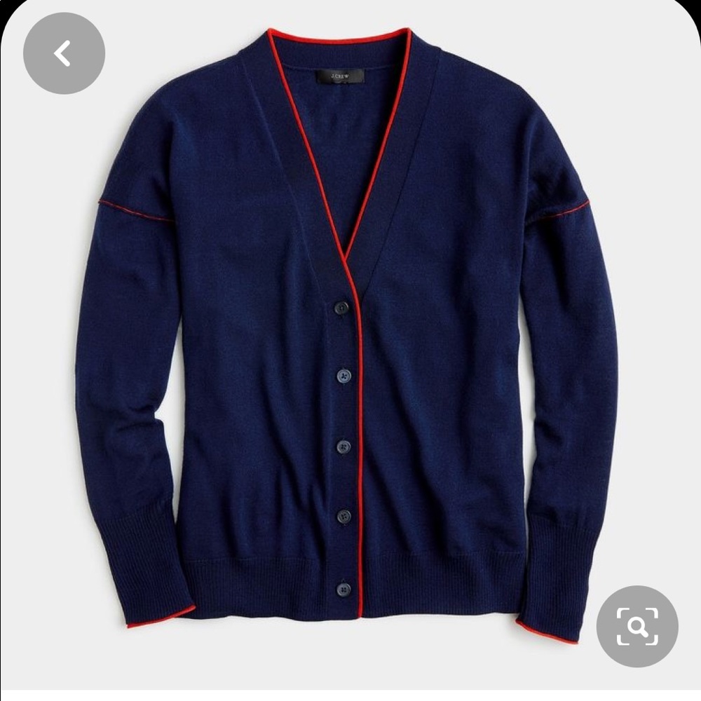 J. Crew navy cardigan with red trim. Merino wool.